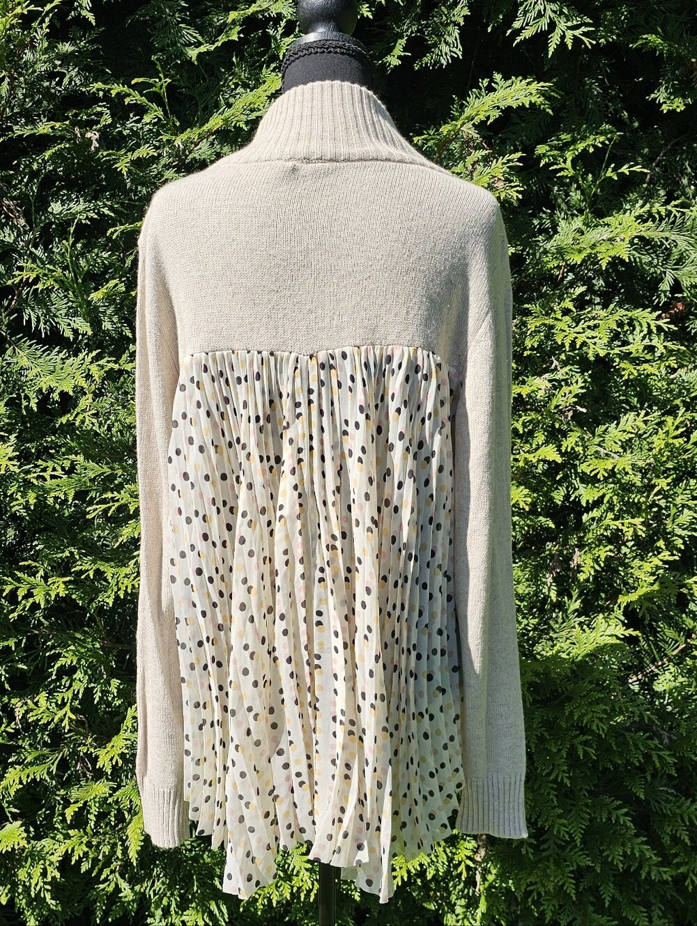 Anthropologie Moth Apres Fete Oatmeal Polka Dot Sweater Sz XL EUC - Picture 5 of 11